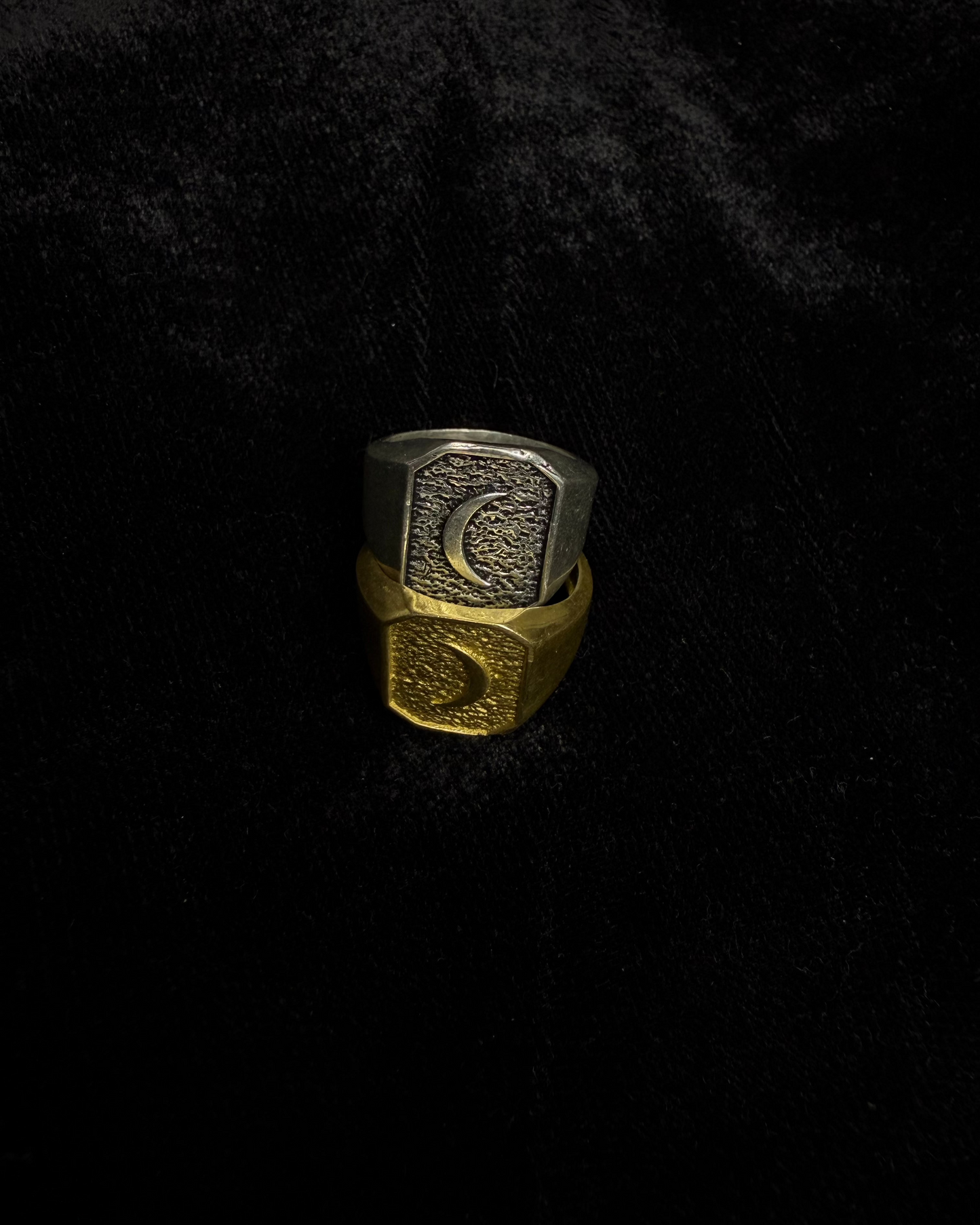 Celestial Crescent Signet Ring – Brass, Brass Ring, rings, unisex ring