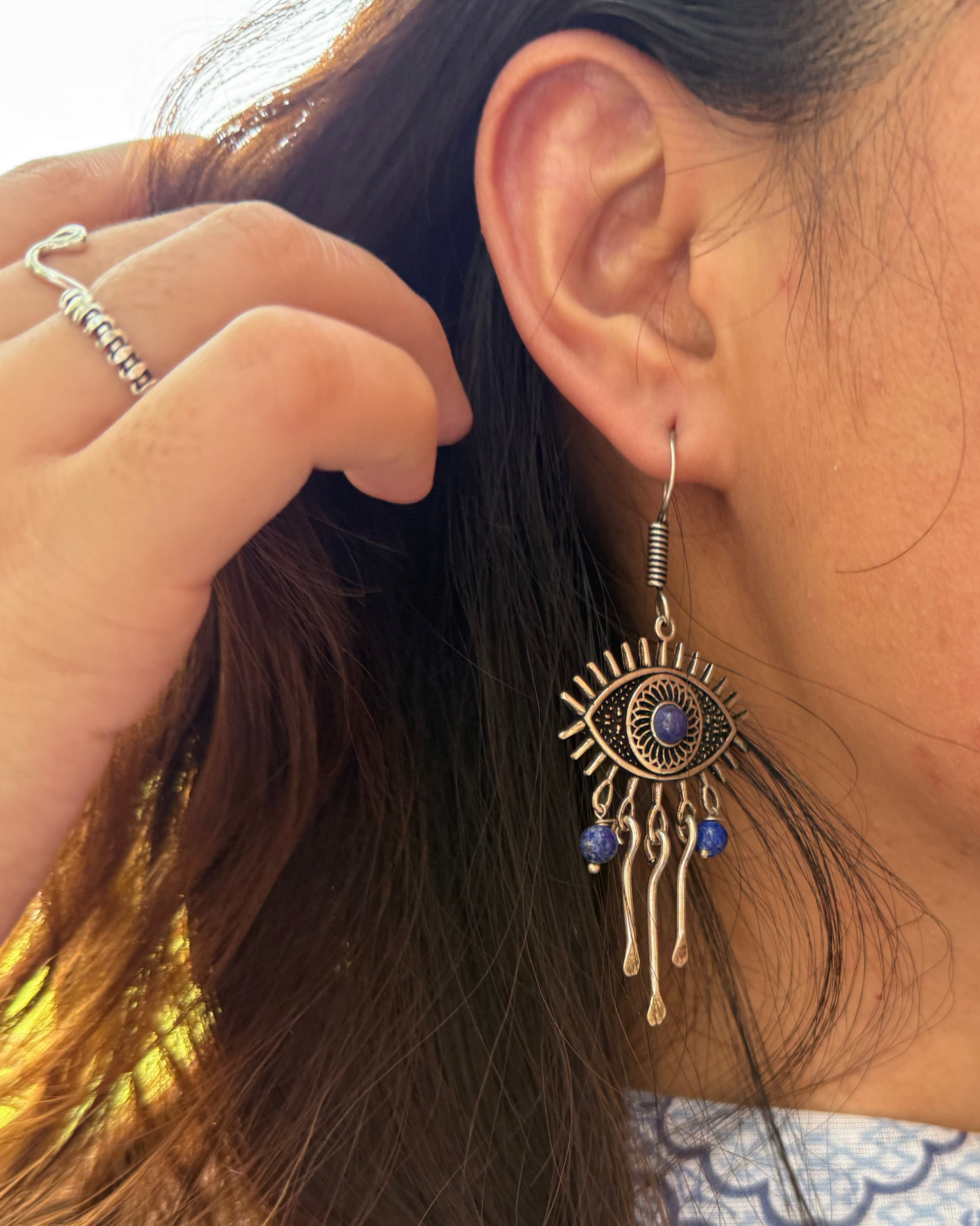 Evil Eye Earring with Lapis Lazuli