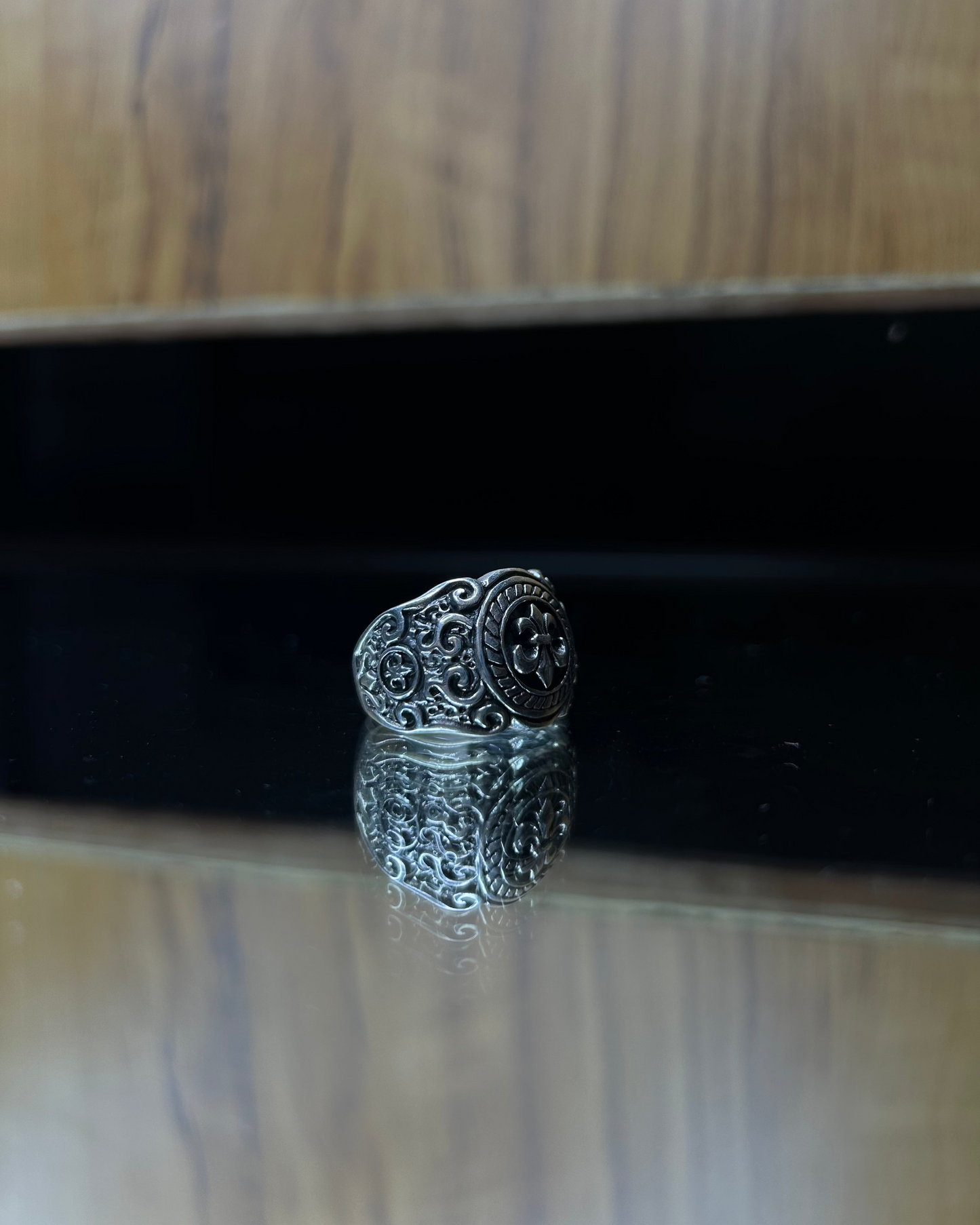 Floral Signet Ring in Silver Brass, Brass Ring, rings, unisex ring