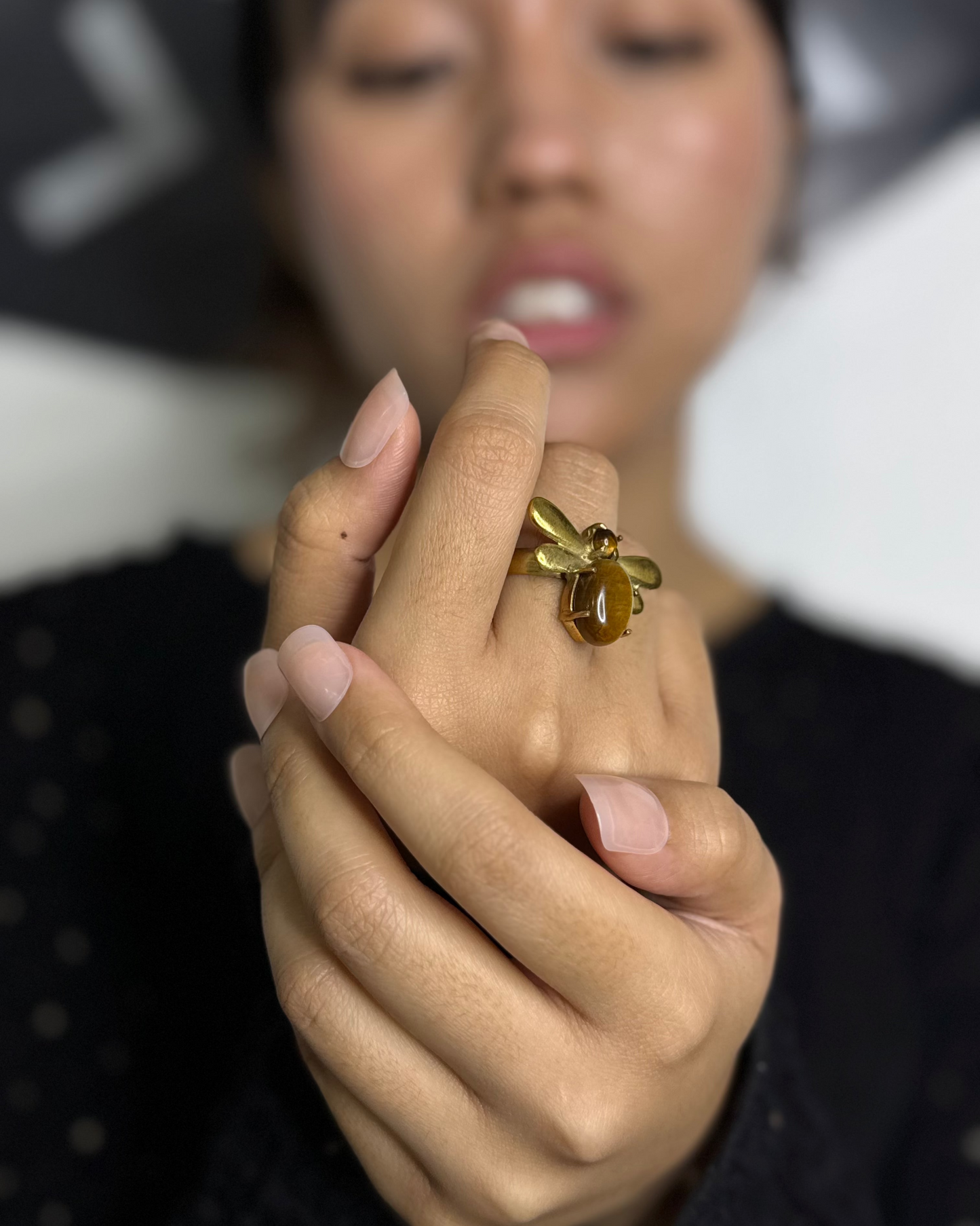 Golden Bee Brass Ring, Brass Ring, rings, unisex ring, stone ring