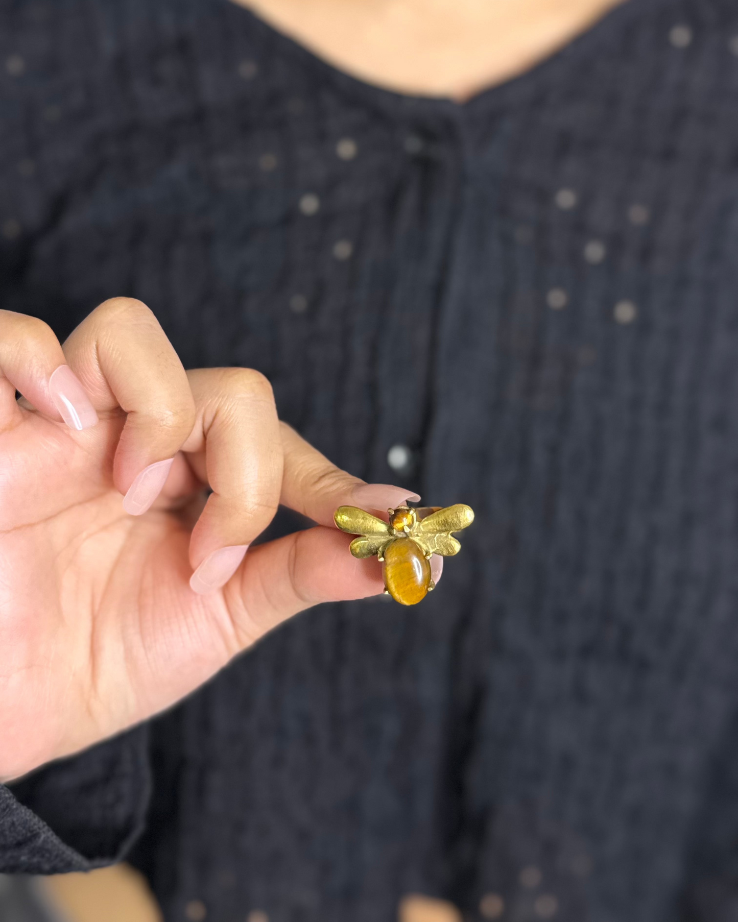 Golden Bee Brass Ring, Brass Ring, rings, unisex ring, stone ring