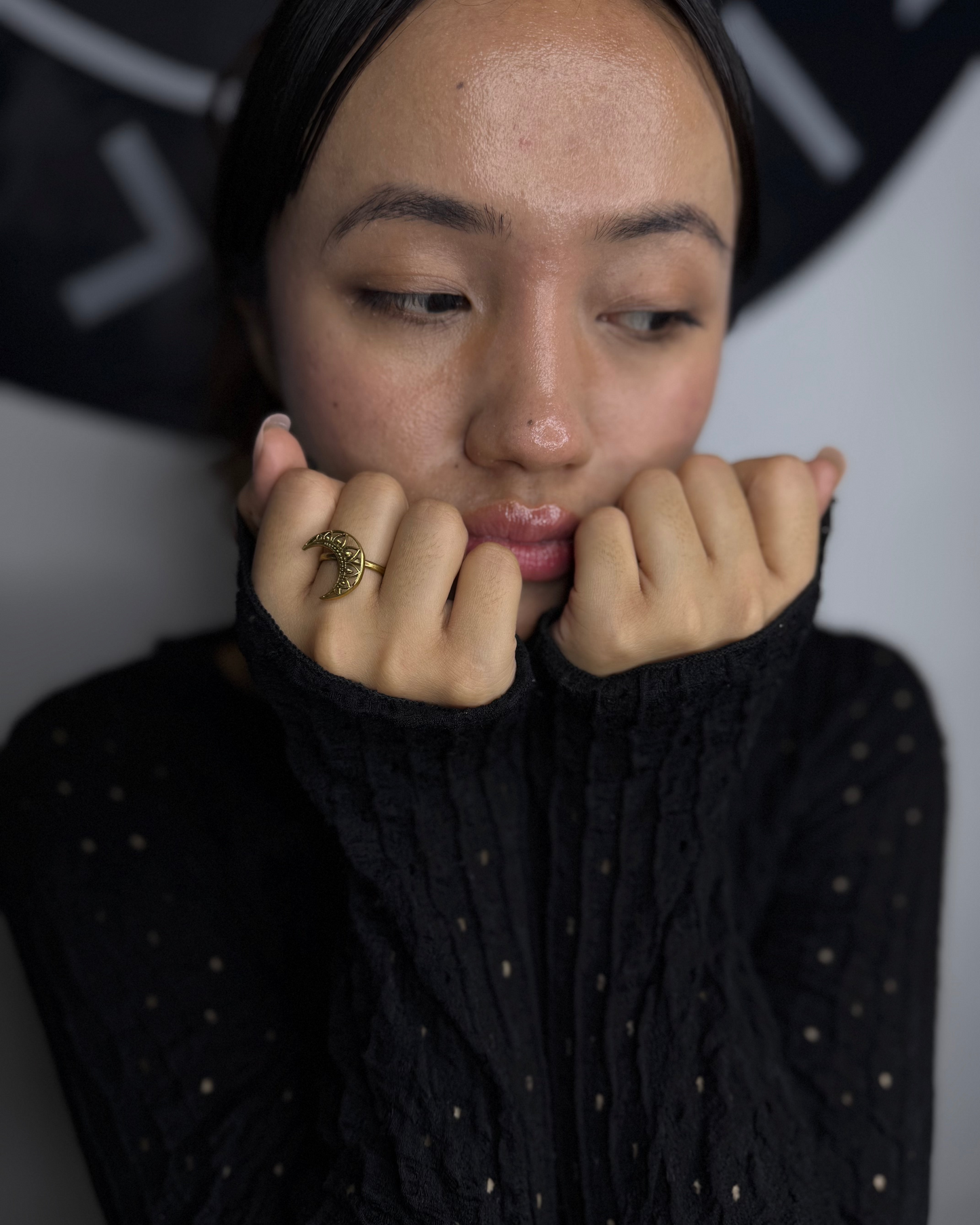 Golden Crescent Moon Ring, Brass Ring, rings, unisex ring