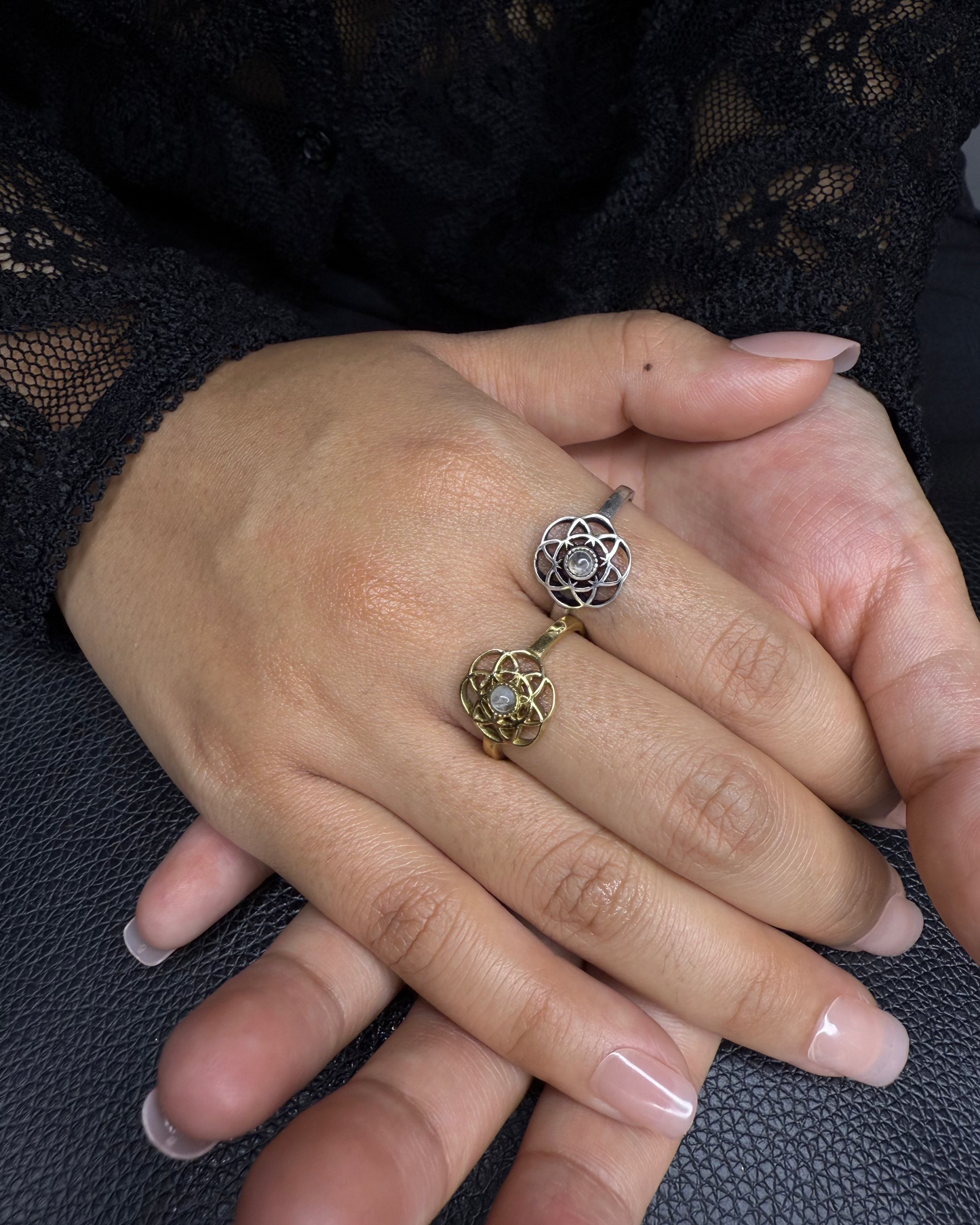 Mandala Bloom Adjustable Rings, Brass Ring, rings, unisex ring, stone ring