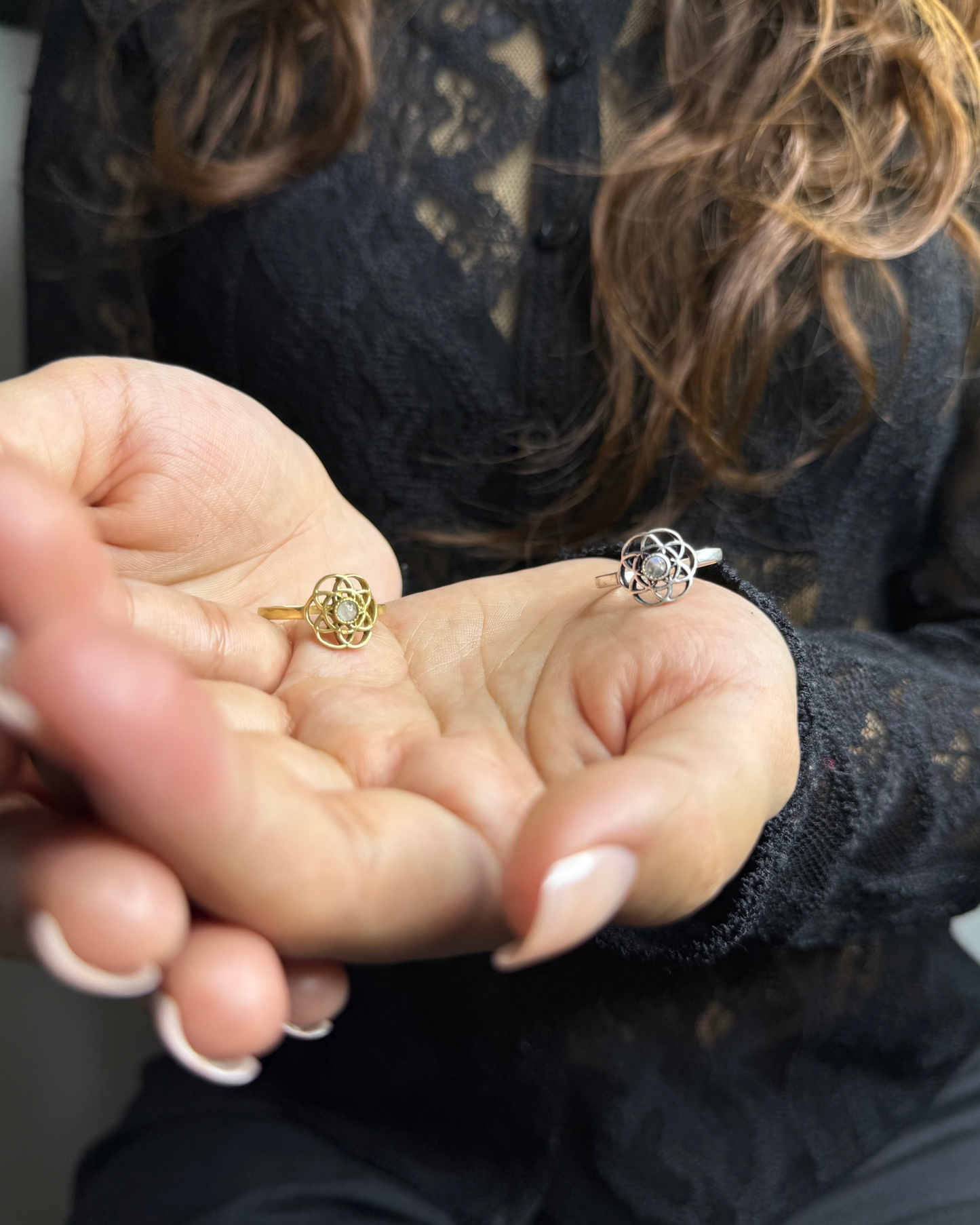 Mandala Bloom Adjustable Rings, Brass Ring, rings, unisex ring, stone ring