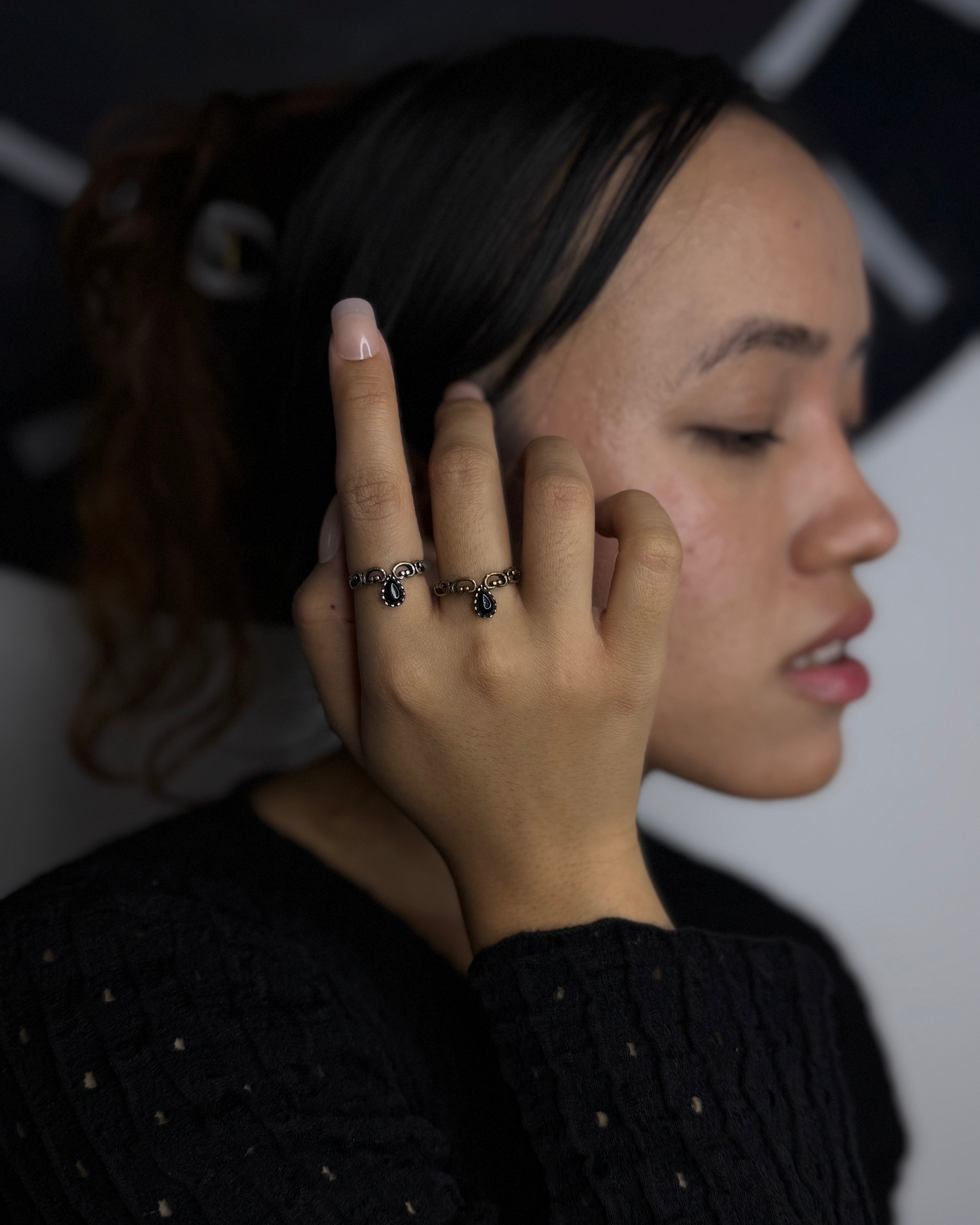 Midnight Bloom Adjustable Ring, Brass Ring, rings, unisex ring, stone ring