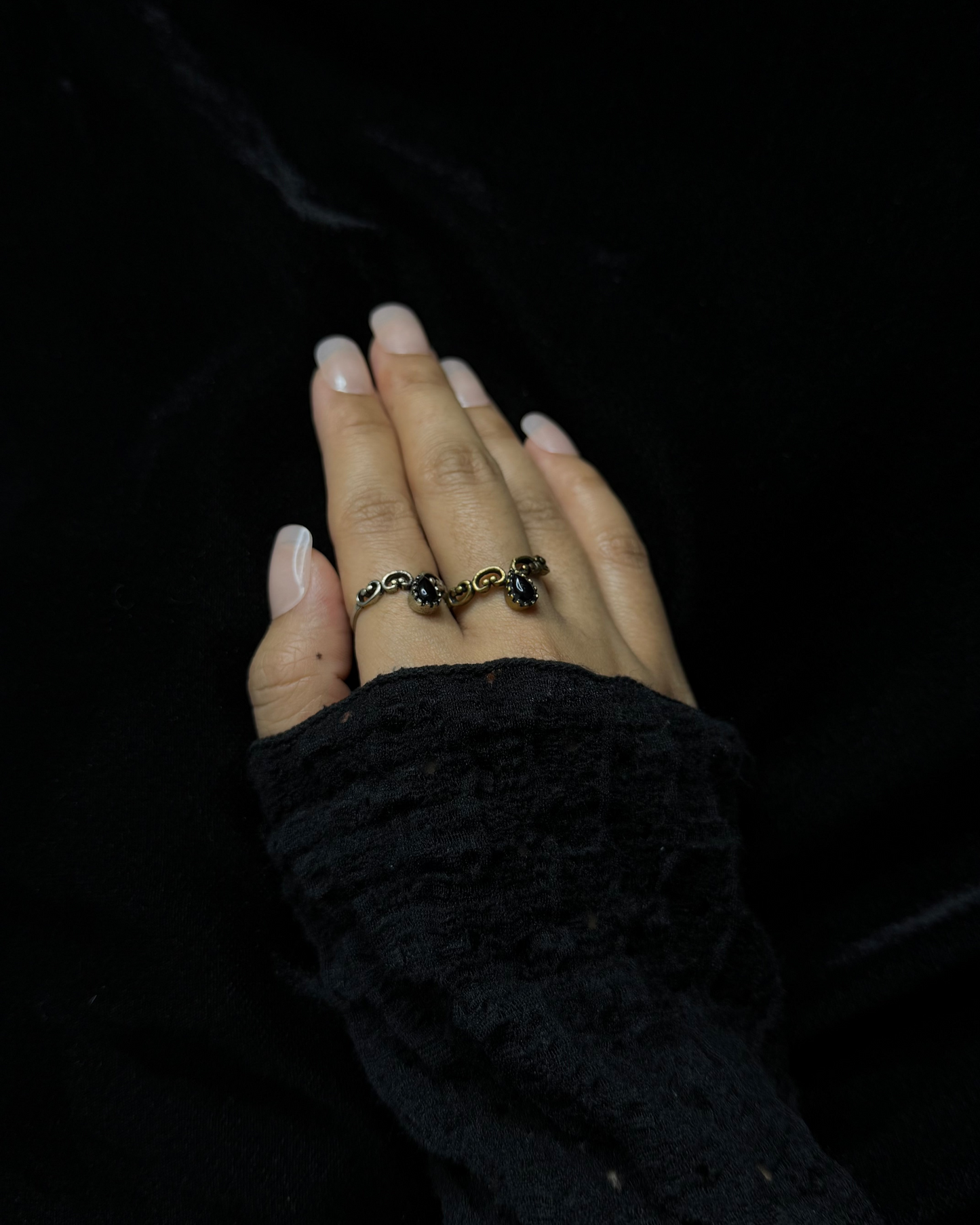 Midnight Bloom Adjustable Ring, Brass Ring, rings, unisex ring, stone ring