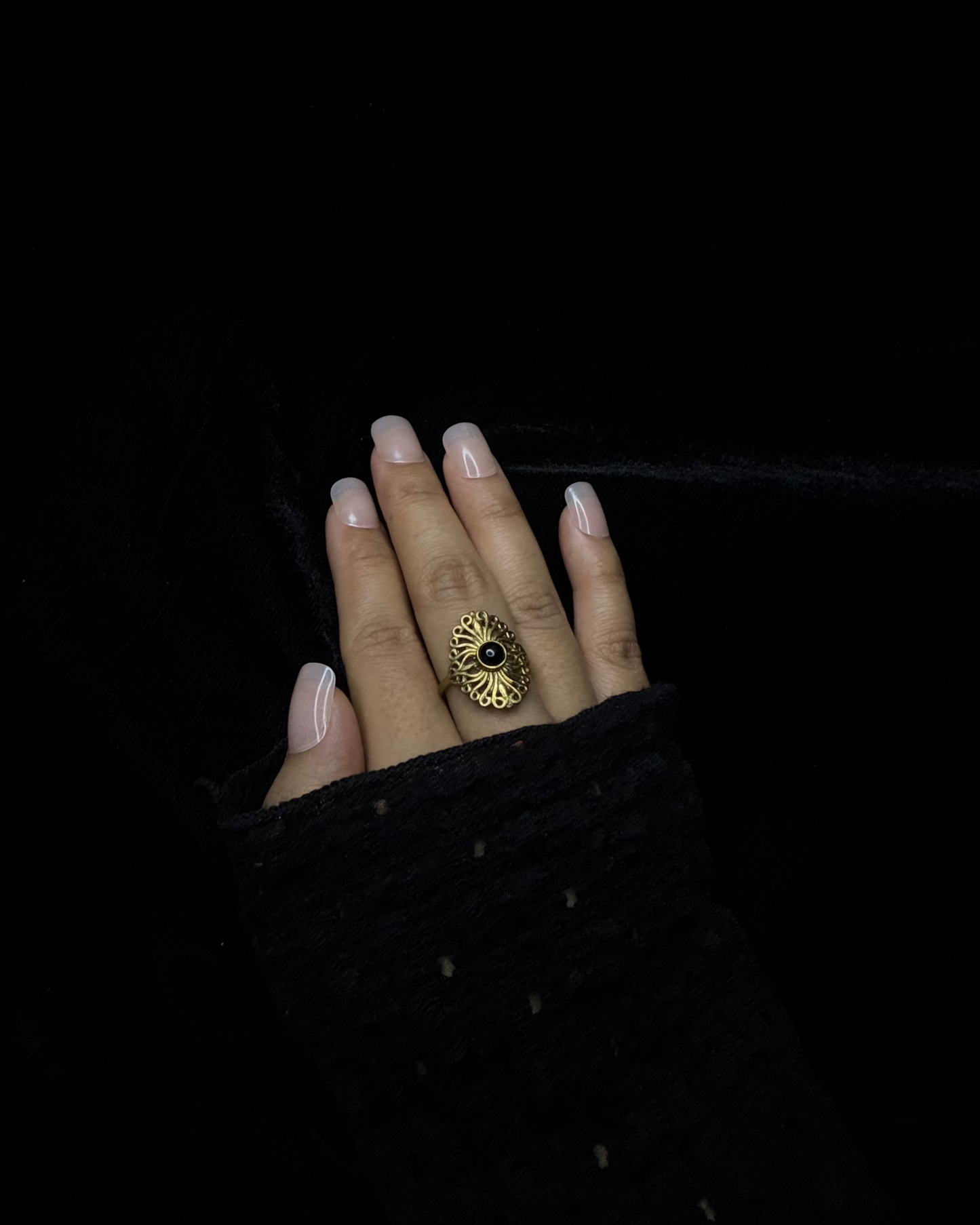 Midnight Bloom Ring, Brass Ring, rings, unisex ring, stone ring