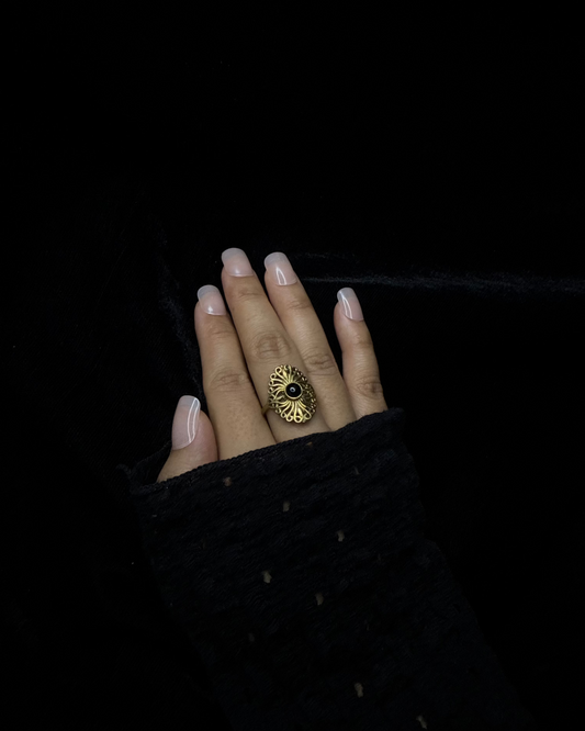 Midnight Bloom Ring, Brass Ring, rings, unisex ring, stone ring