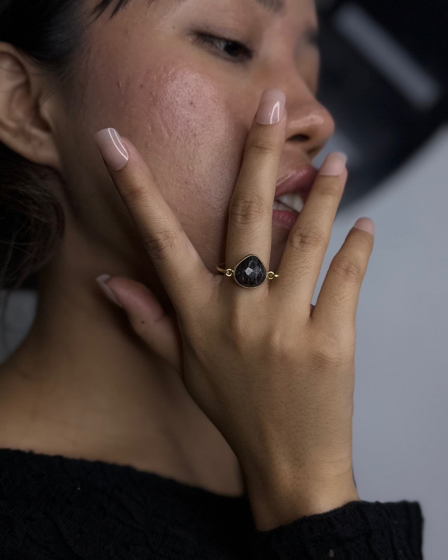 Midnight Teardrop Brass Ring, Brass Ring, rings, unisex ring, stone ring