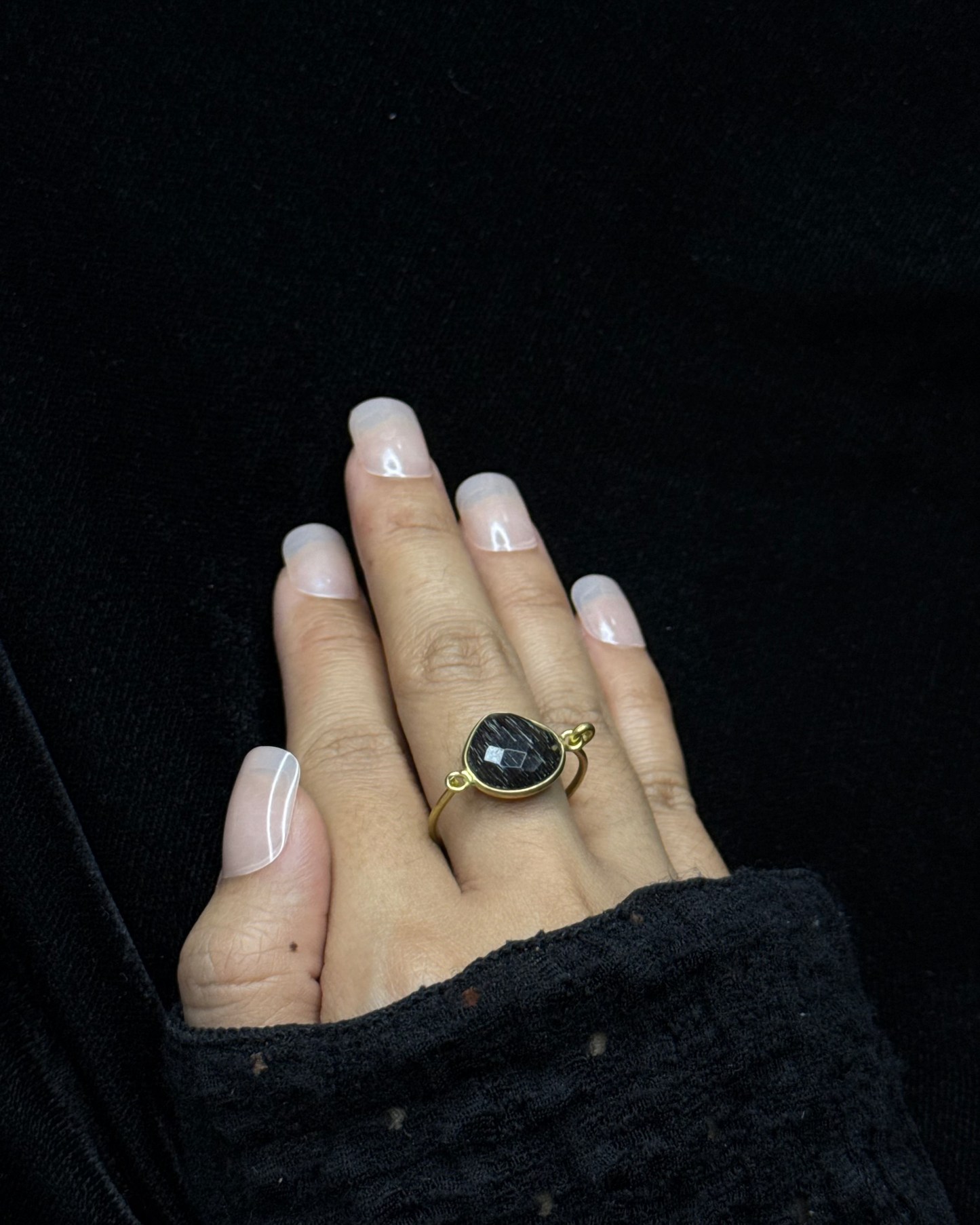 Midnight Teardrop Brass Ring, Brass Ring, rings, unisex ring, stone ring