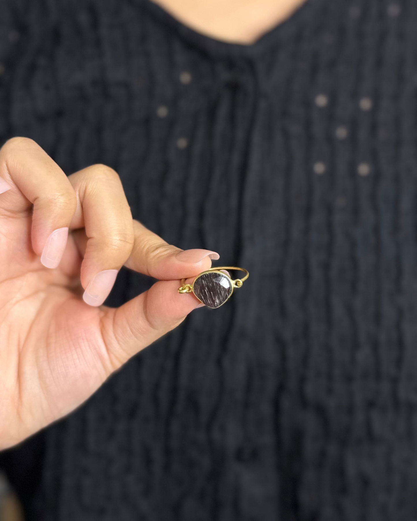 Midnight Teardrop Brass Ring, Brass Ring, rings, unisex ring, stone ring