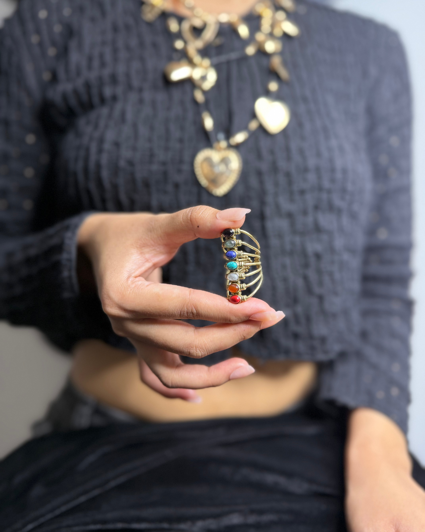 Seven Chakra Ring, Brass Ring, rings, unisex ring, stone ring
