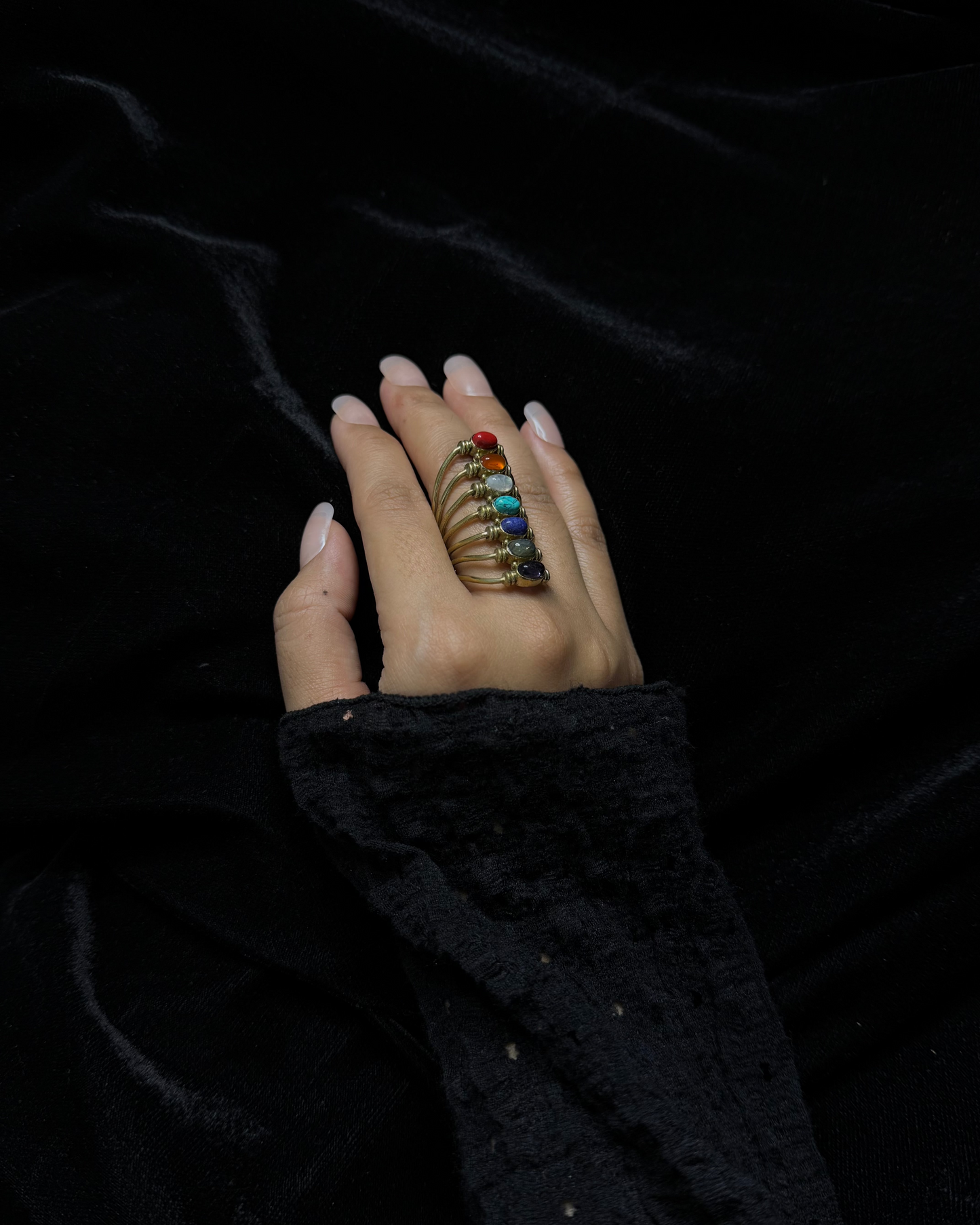 Seven Chakra Ring, Brass Ring, rings, unisex ring, stone ring