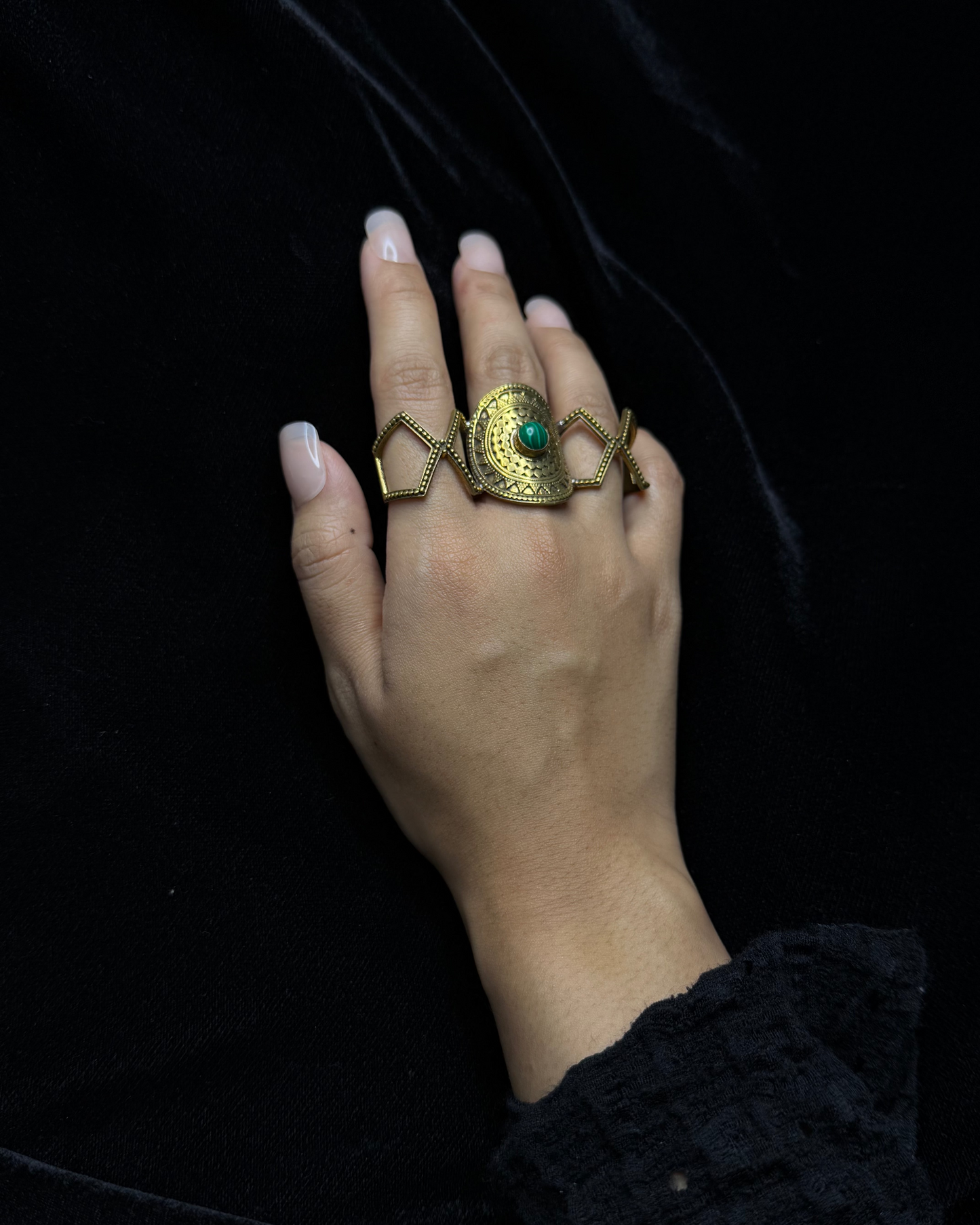 Tribal Shield Multi-Finger Brass Ring, Brass Ring, rings, unisex ring, stone ring