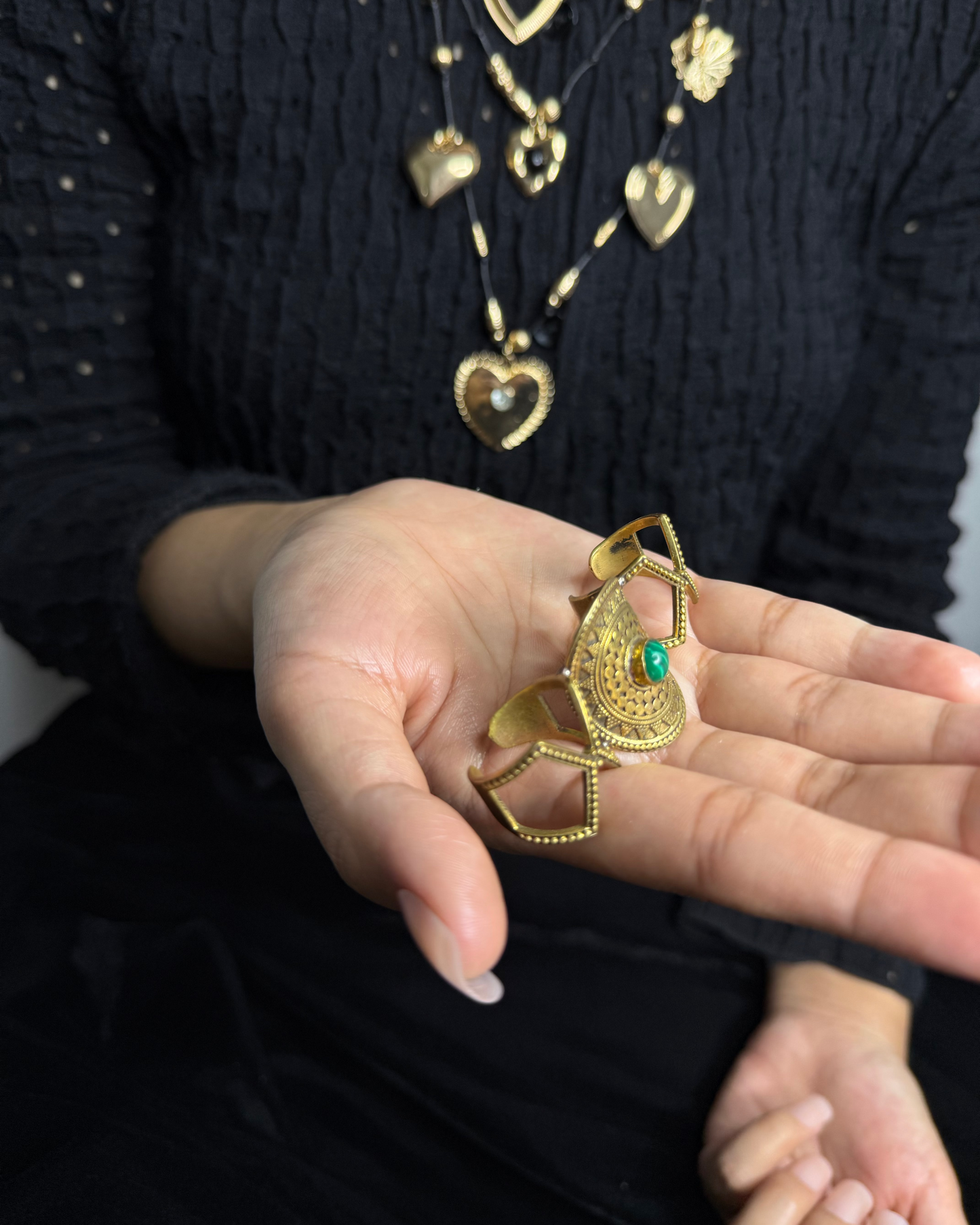 Tribal Shield Multi-Finger Brass Ring, Brass Ring, rings, unisex ring, stone ring