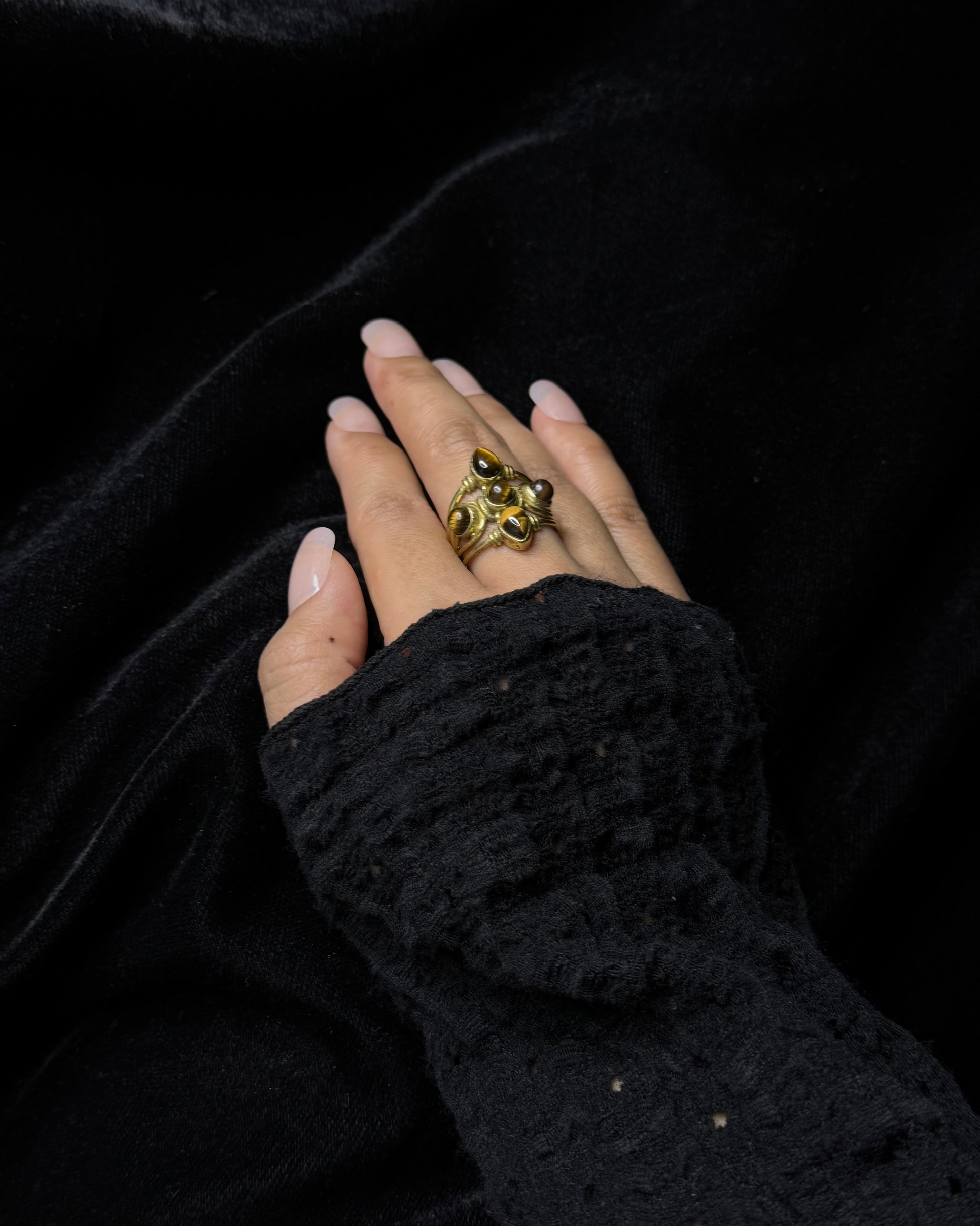 Antique Cluster Gem Brass Ring, Brass Ring, rings, unisex ring, stone ring
