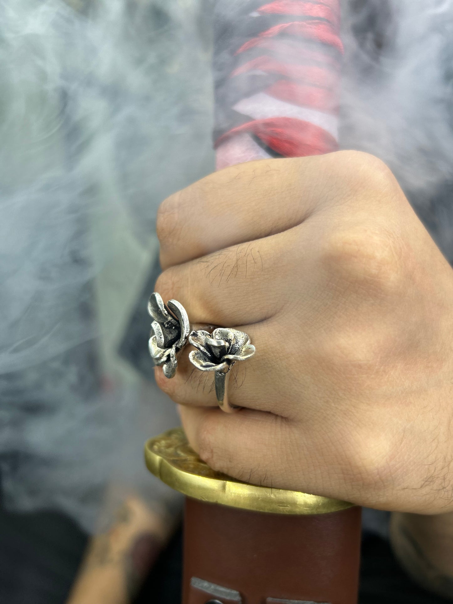 Blooming Flower Silver Brass Ring