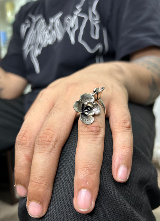 Blooming Flower Silver Brass Ring