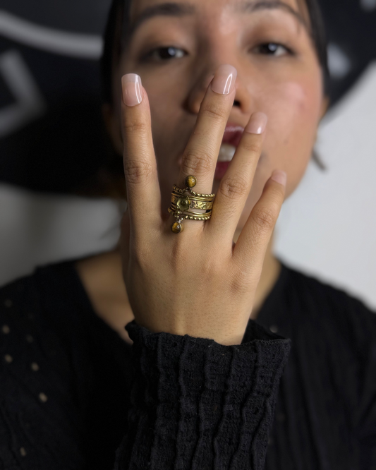 Boho Charm Wrap Ring, Brass Ring, rings, unisex ring, stone ring