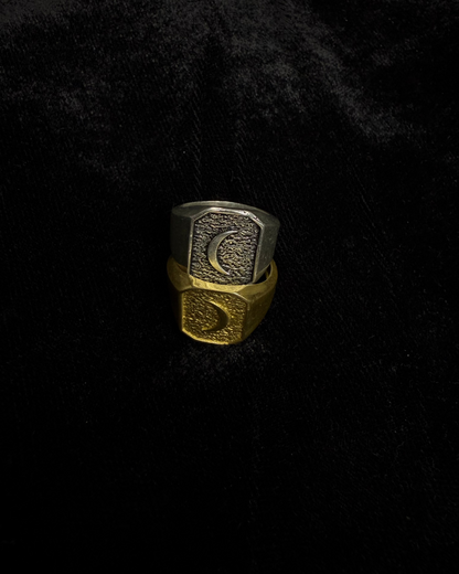 Celestial Crescent Signet Ring – Brass, Brass Ring, rings, unisex ring
