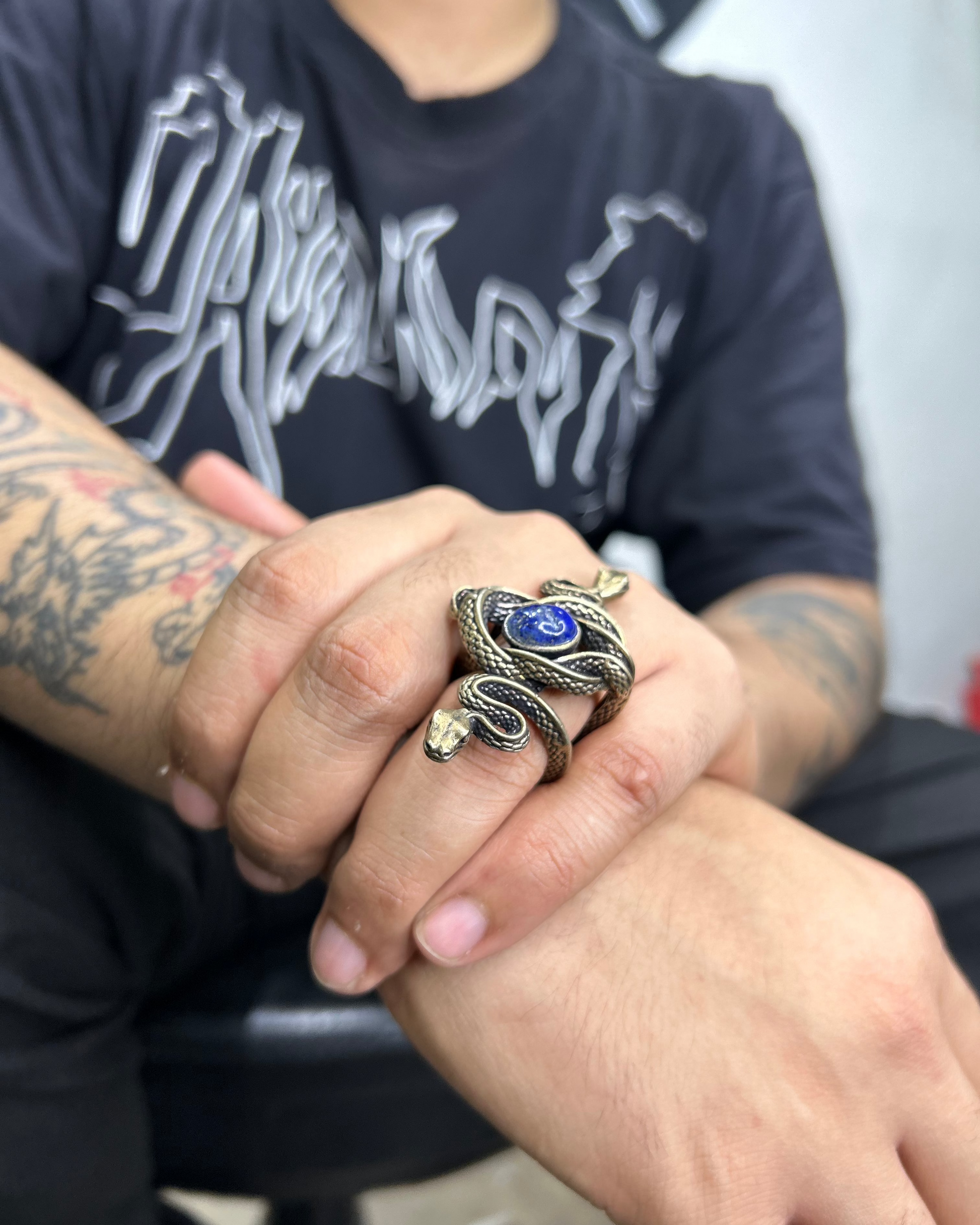 Double Snake Gemstone Ring, Brass Ring, rings, unisex ring, stone ring