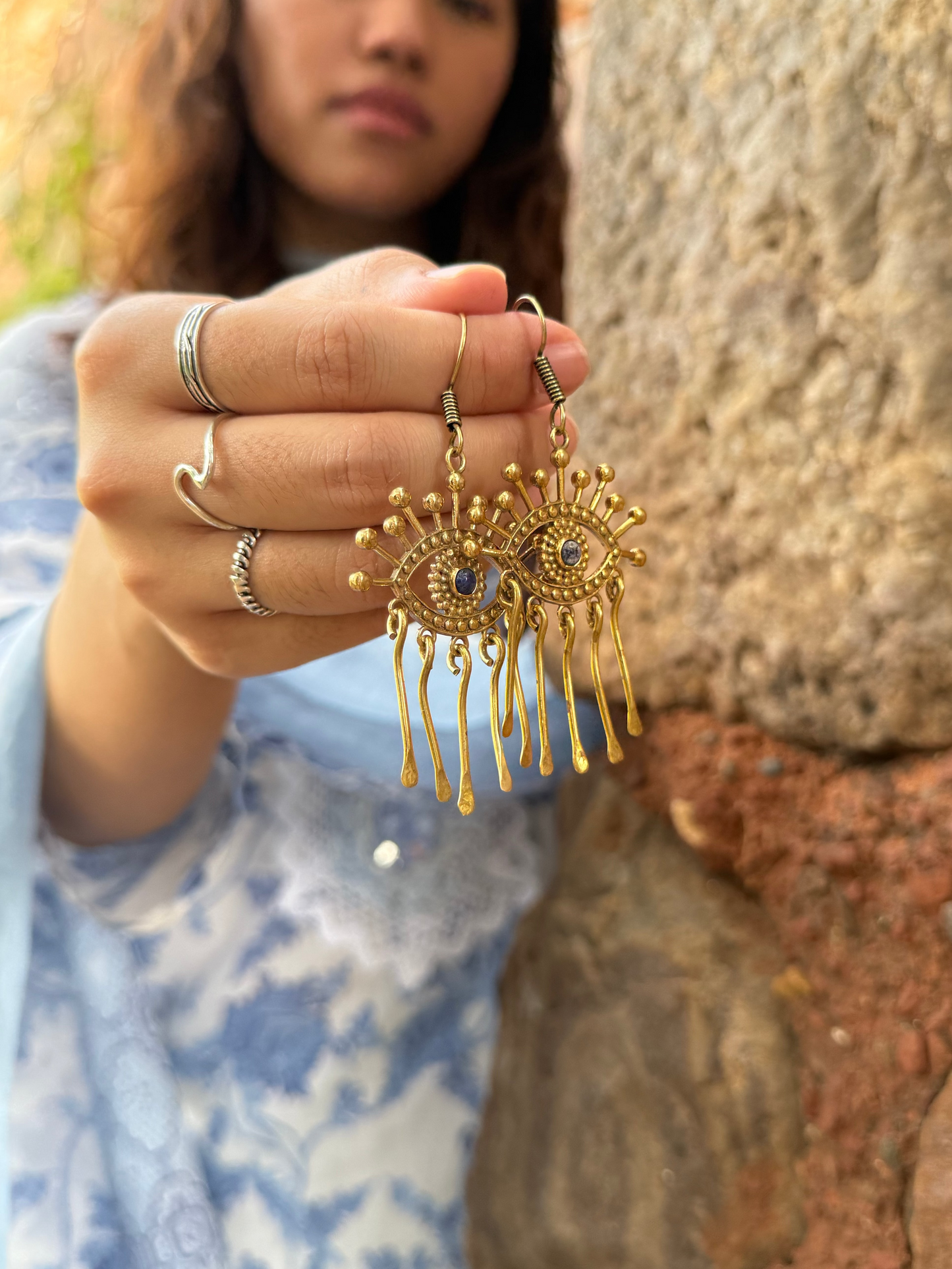 Evil Eye Earrings with labradorite