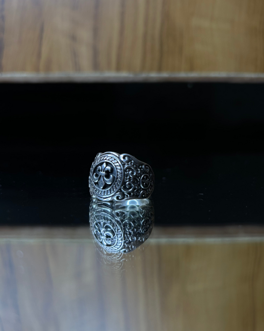 Floral Signet Ring in Silver Brass, Brass Ring, rings, unisex ring