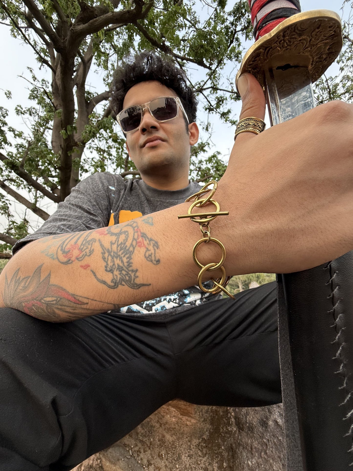 Golden, Brass, Bracelet, Unisex