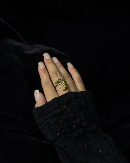 Golden Crescent Moon Ring, Brass Ring, rings, unisex ring