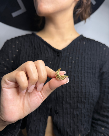 Golden Crescent Moon Ring, Brass Ring, rings, unisex ring