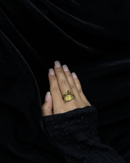 Golden Leaf Wrap Ring, Brass Ring, rings, unisex ring, stone ring