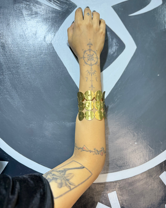 Brass jewellery, Brass Hand Cuff, Brass Bracelet, Layered Disc Arm Bracelet