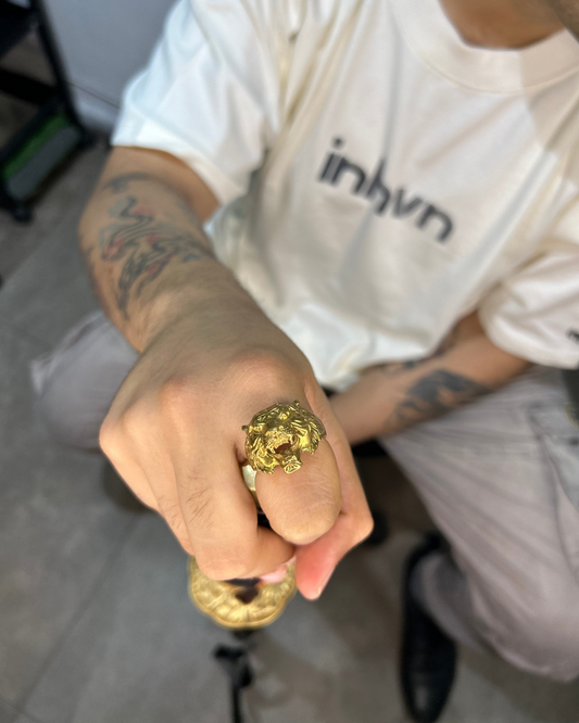 Lion Head Ring, Brass Ring, Golden Ring, 
