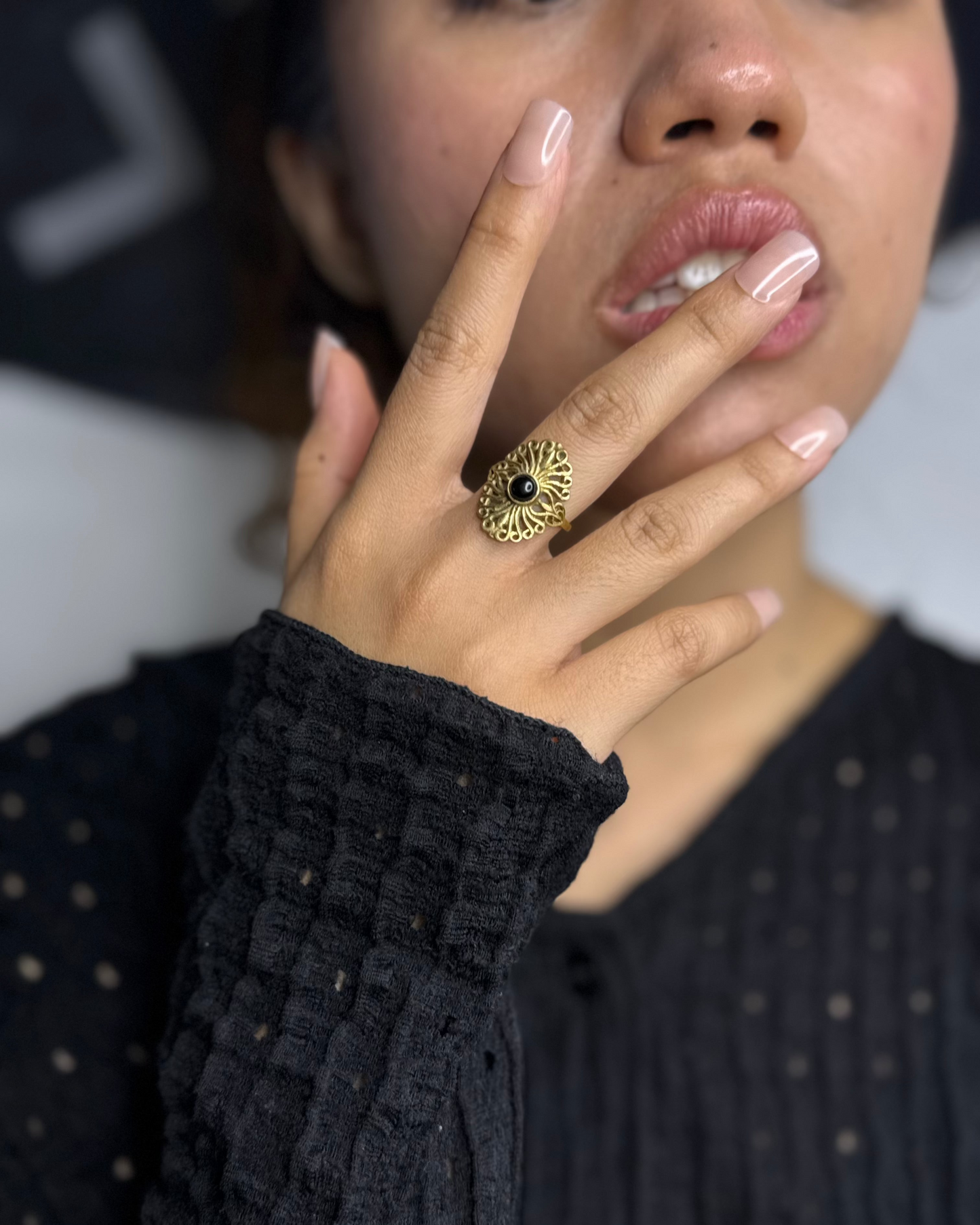 Midnight Bloom Ring, Brass Ring, rings, unisex ring, stone ring