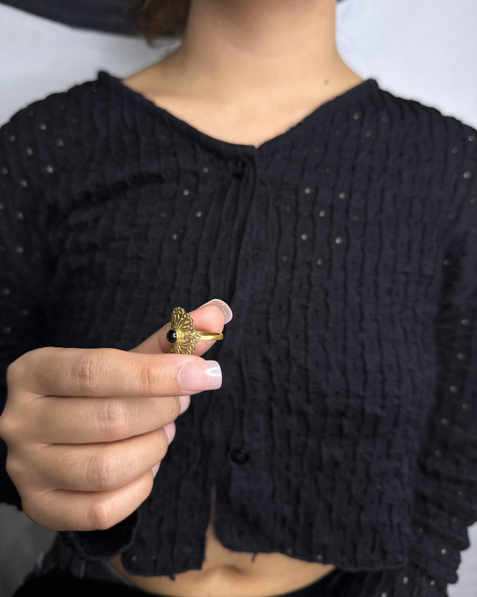 Midnight Bloom Ring, Brass Ring, rings, unisex ring, stone ring
