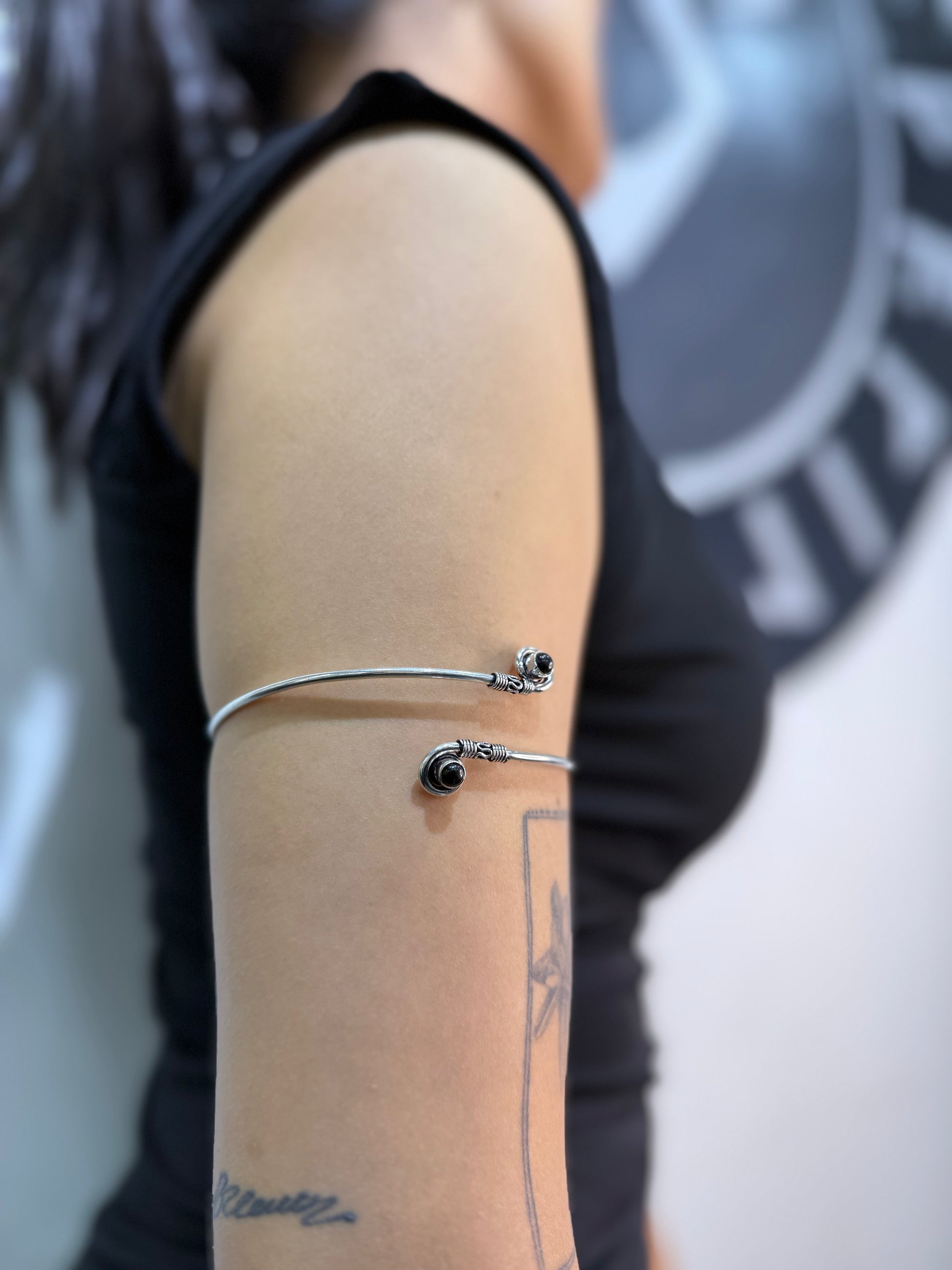 Bohemian Arm Cuff,  Brass Jewellery,  Adjustable, Minimal stone arm band