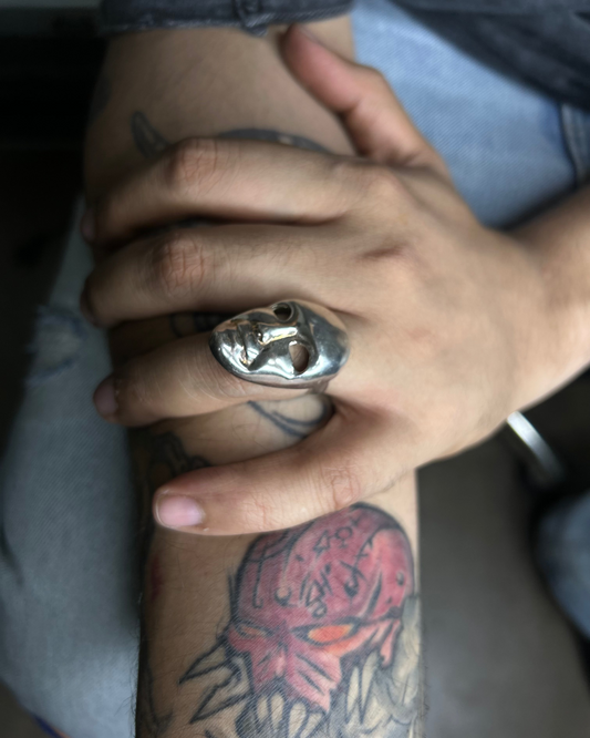 Silver Brass Sculpted Face Ring, Brass Ring, rings, unisex ring