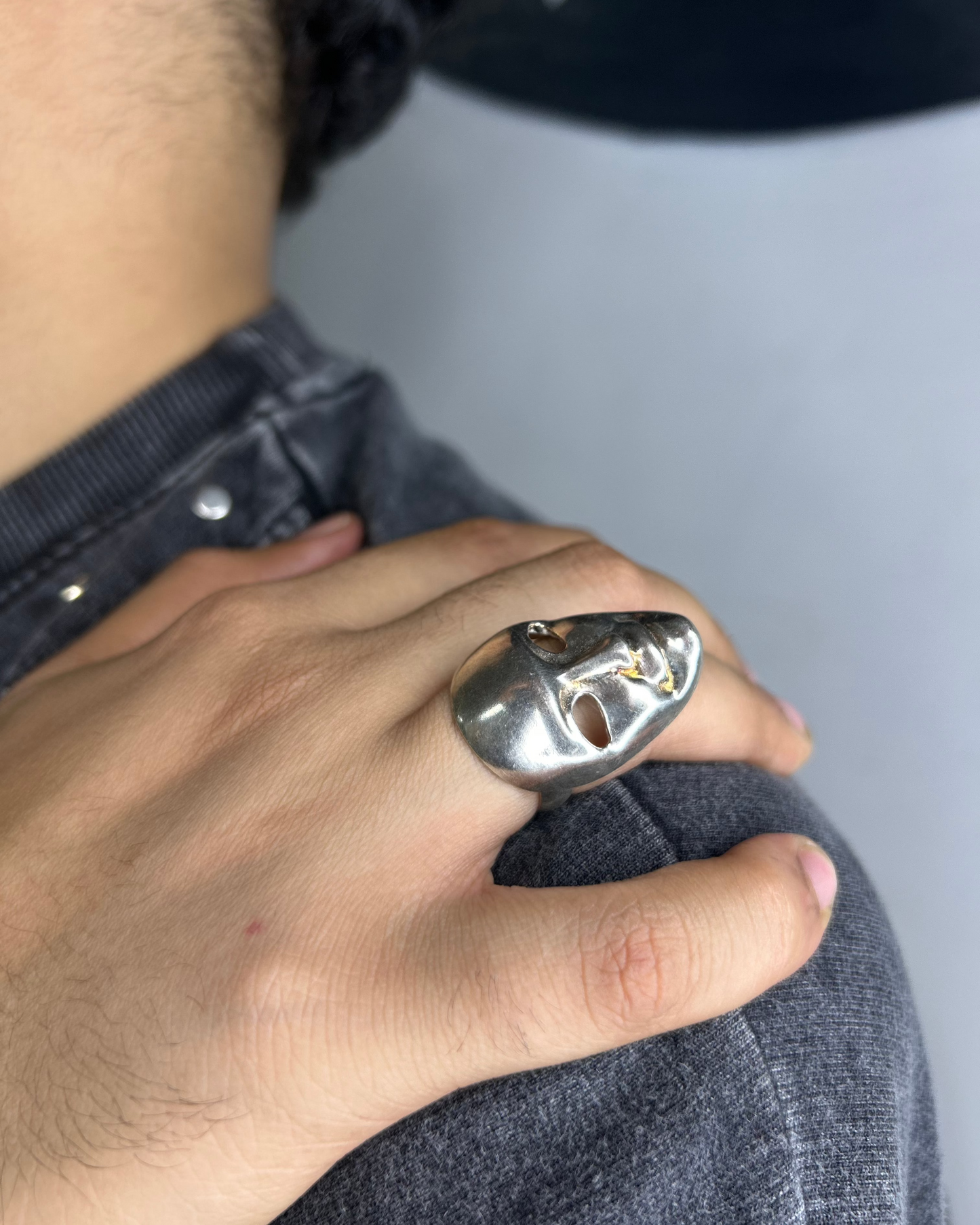 Silver Brass Sculpted Face Ring, Brass Ring, rings, unisex ring