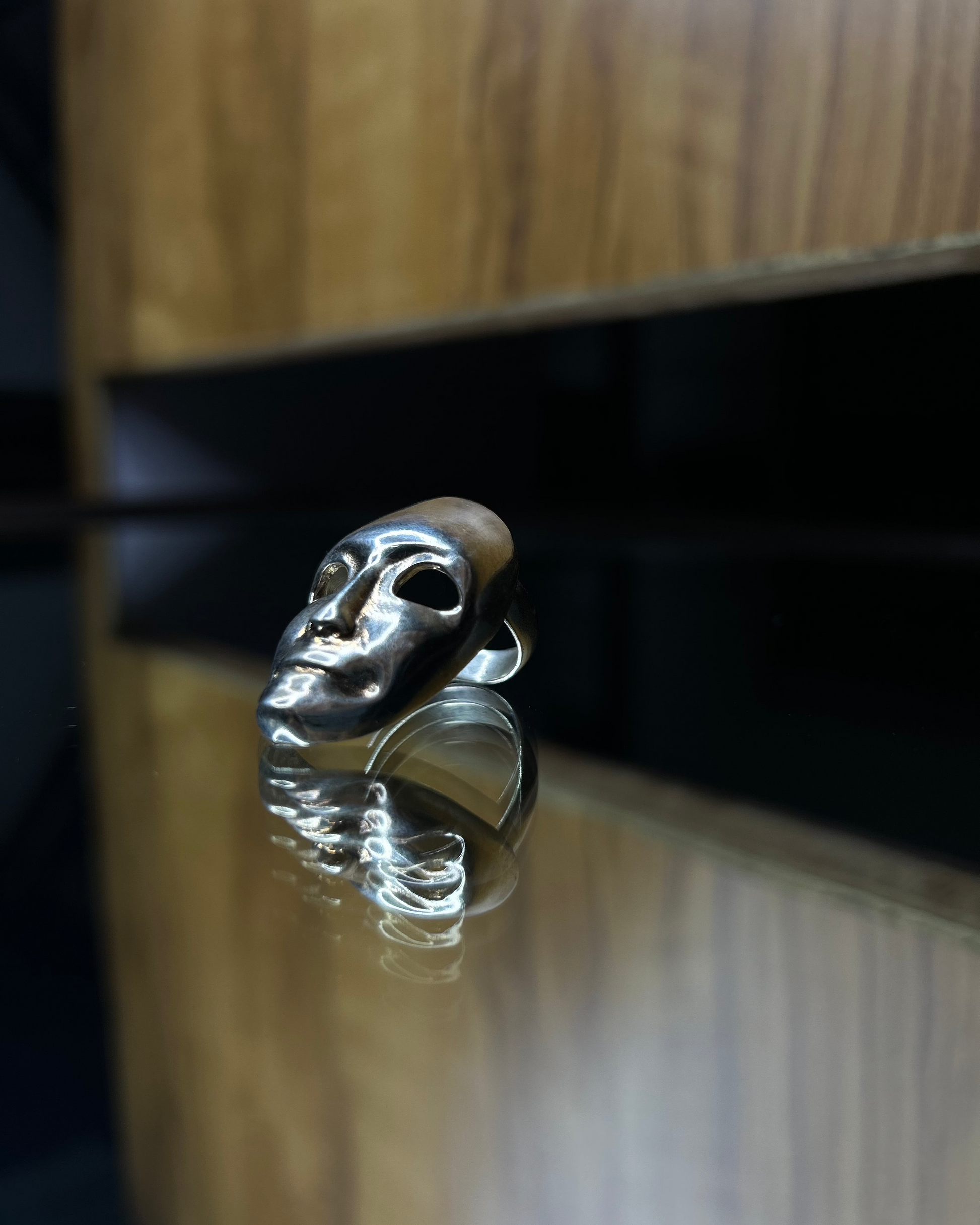 Silver Brass Sculpted Face Ring, Brass Ring, rings, unisex ring
