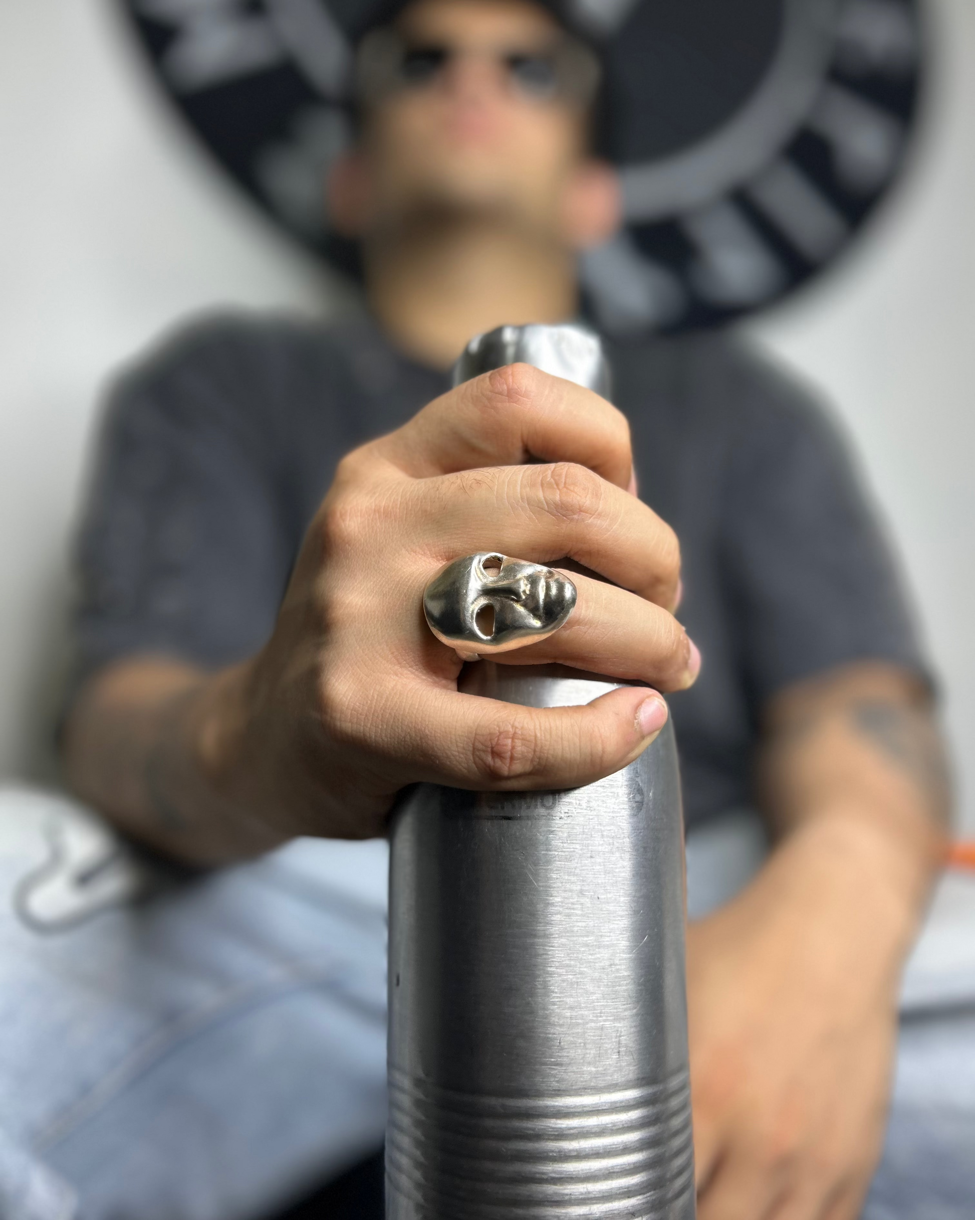 Silver Brass Sculpted Face Ring, Brass Ring, rings, unisex ring