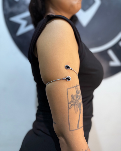 Bohemian Arm Cuff,  Brass Jewellery,  Adjustable, Silver Stone Armlet