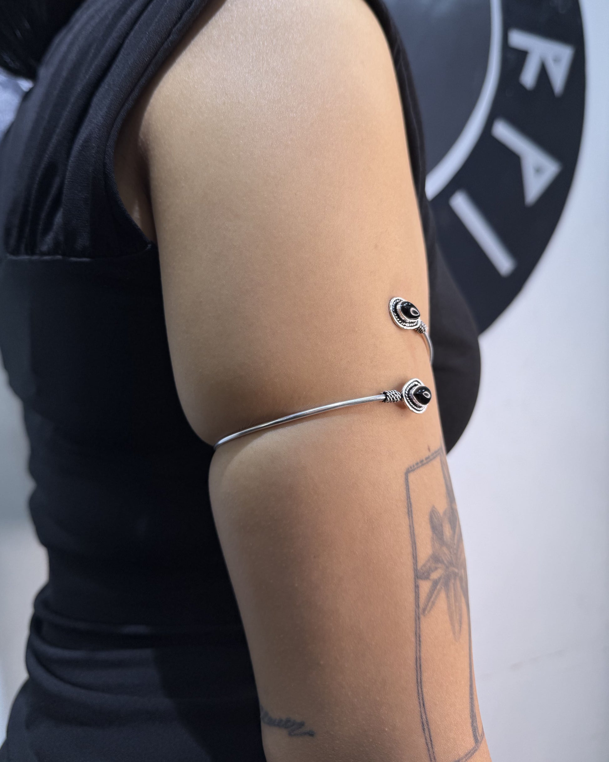 Bohemian Arm Cuff,  Brass Jewellery,  Adjustable, Silver Stone Armlet
