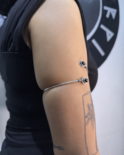 Bohemian Arm Cuff,  Brass Jewellery,  Adjustable, Silver Stone Armlet