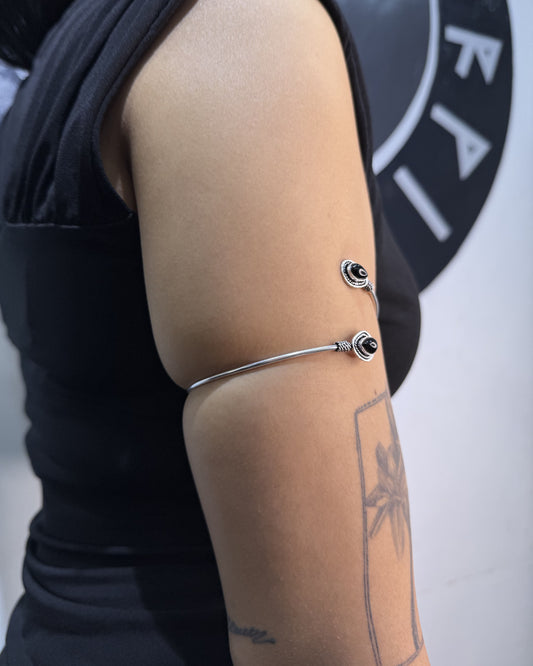 Bohemian Arm Cuff,  Brass Jewellery,  Adjustable, Silver Stone Armlet