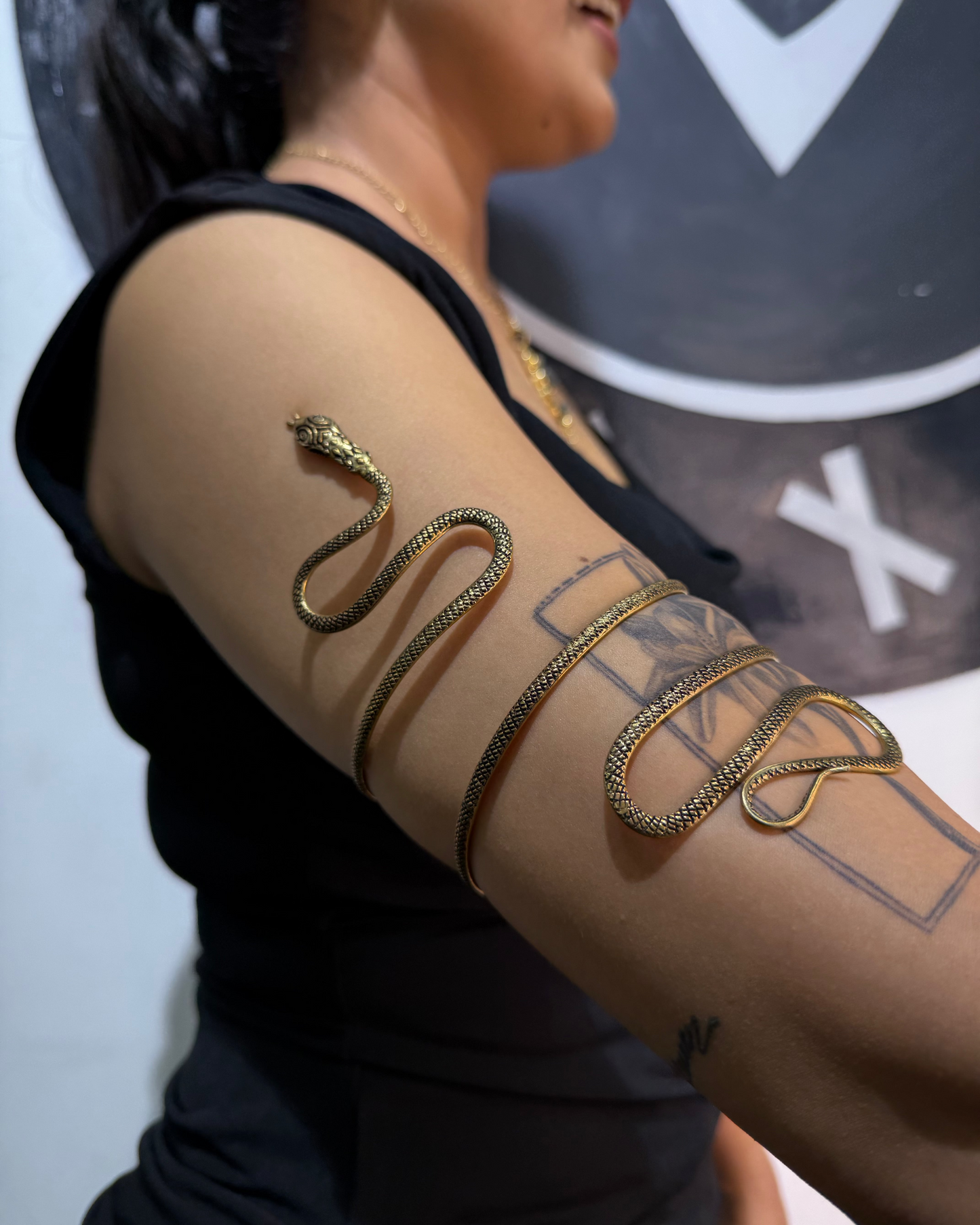 Bohemian Arm Cuff,  Brass Jewellery,  Adjustable, Snake arm cuff