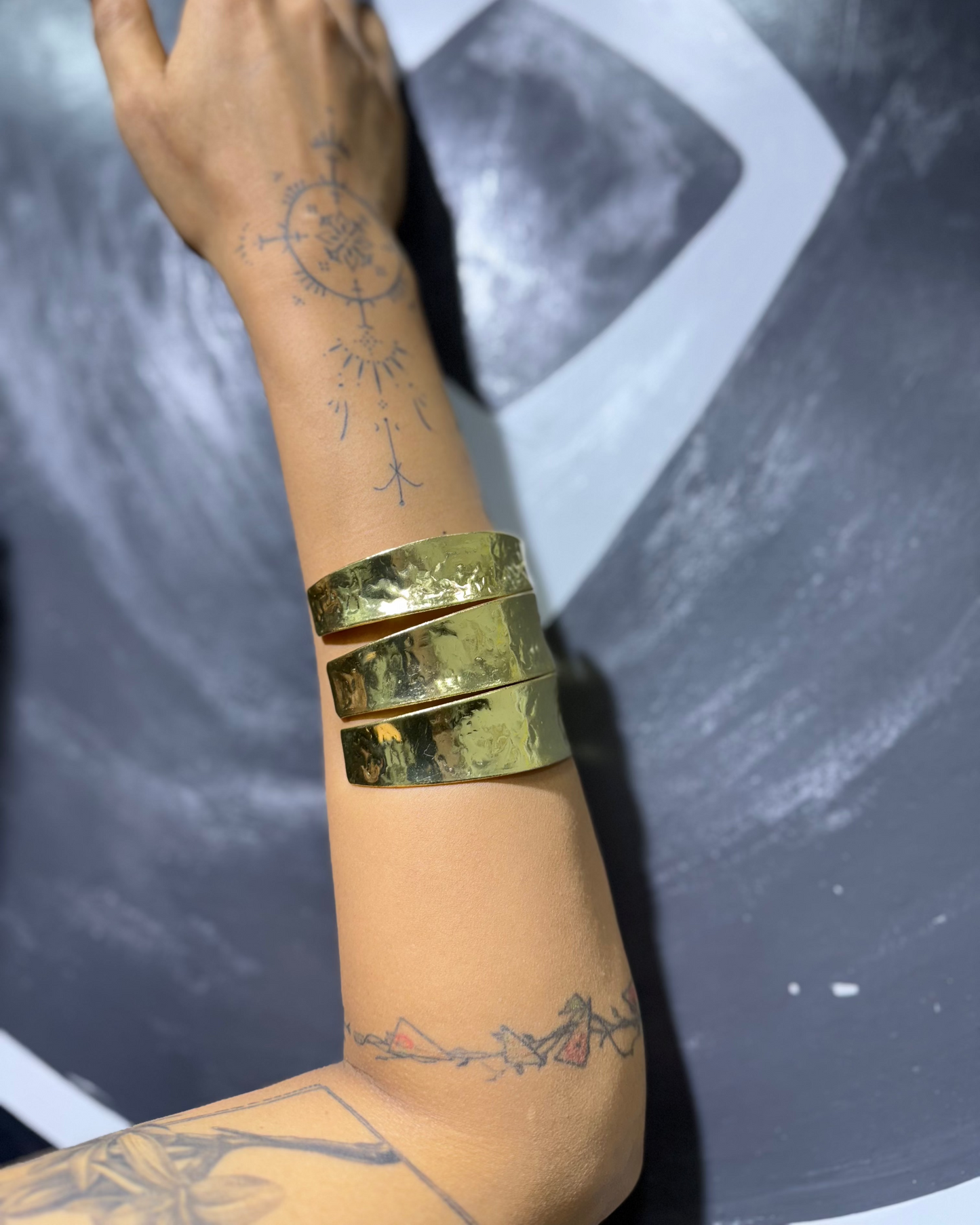 Three Layered Hand Cuff, brass, bohemian, cuff bracelet