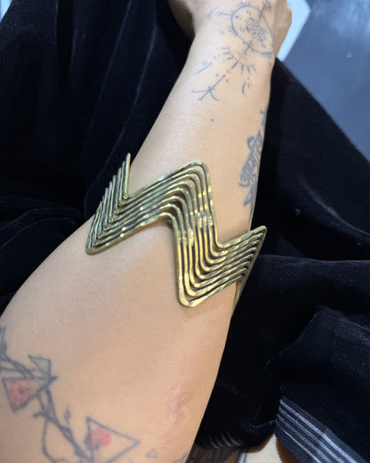 Brass Hand Cuff, Zig zag chevron cuff, golden cuff
