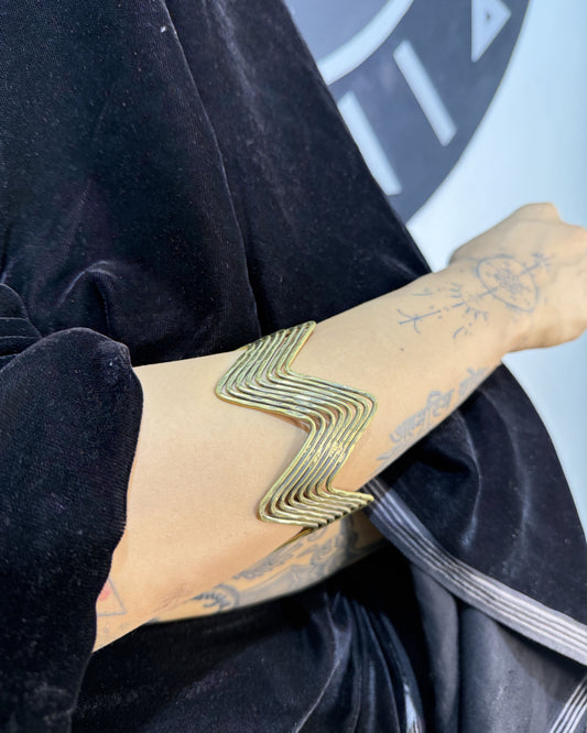 Brass Hand Cuff, Zig zag chevron cuff, golden cuff